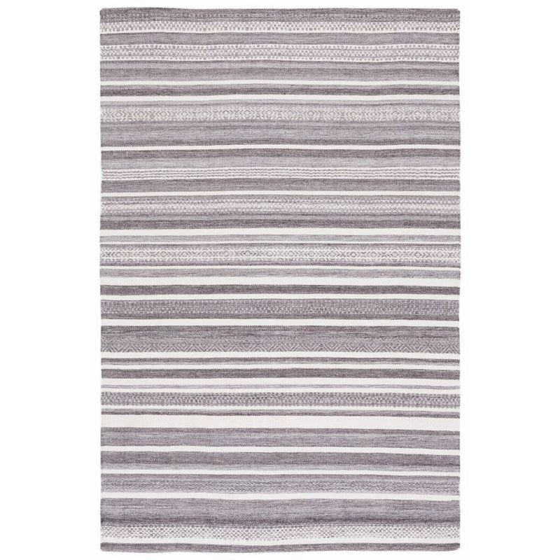 Gray and Ivory 4' x 6' Striped Wool and Synthetic Flat Woven Rug