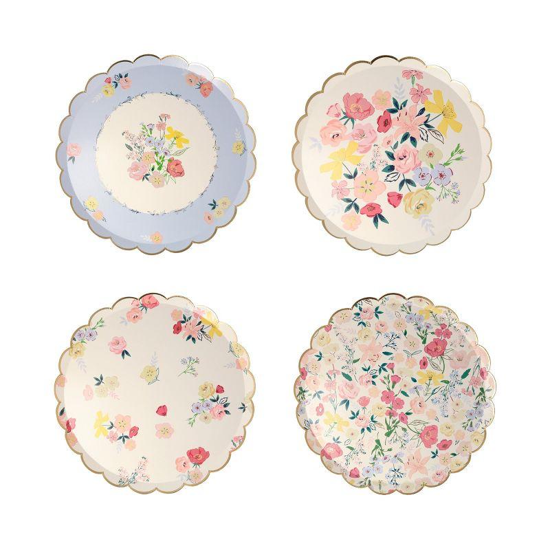 English Garden Floral Side Plates with Gold Foil Detail, Pack of 8