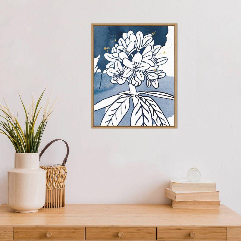 Amanti Art 16" x 20" Indigo Blooms II by Wild Apple Portfolio Framed Wall Canvas: Modern Style, Lithograph, Polystyrene Frame