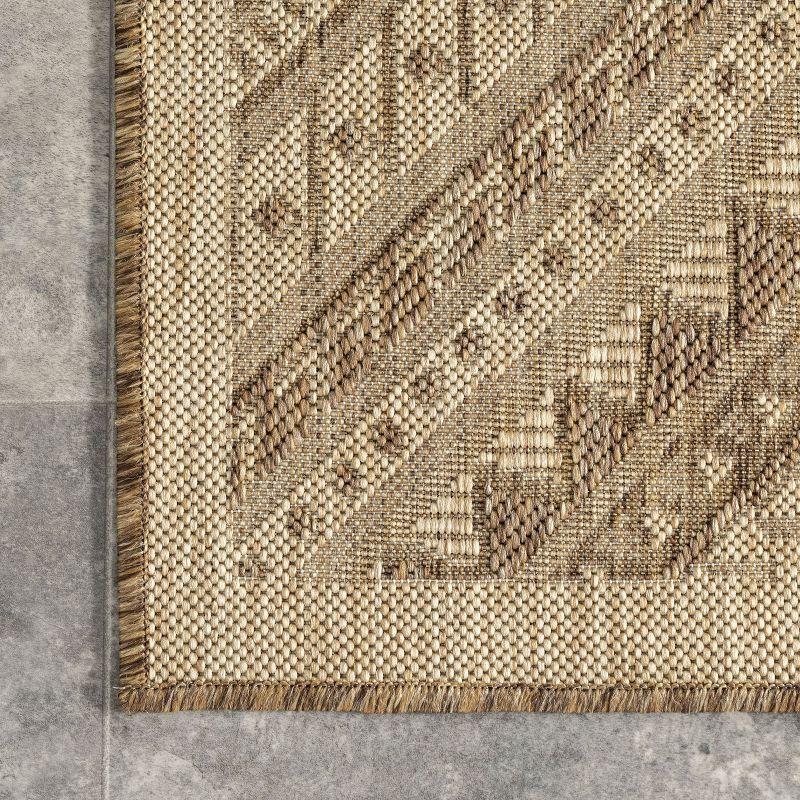 Beige Aztec Pattern Indoor Outdoor Runner Rug