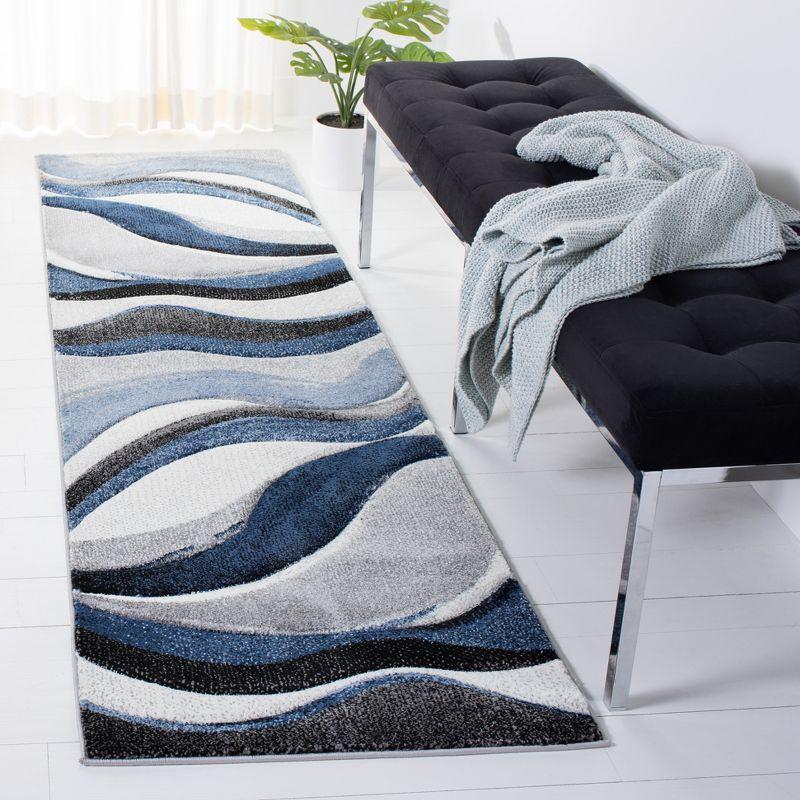 Gray and Blue Mid-Century Modern Runner Rug