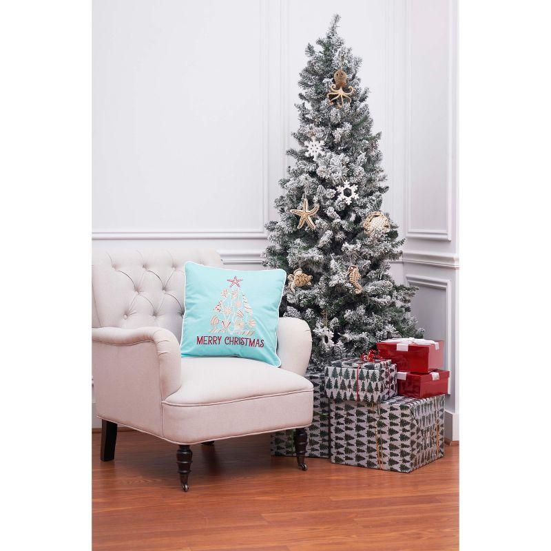 C&F Home Merry Christmas Seashells Aqua Pillow