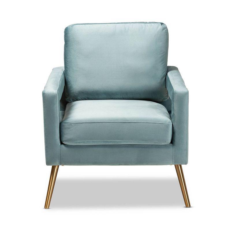 Elysian Light Blue Velvet and Gold Wood Accent Chair