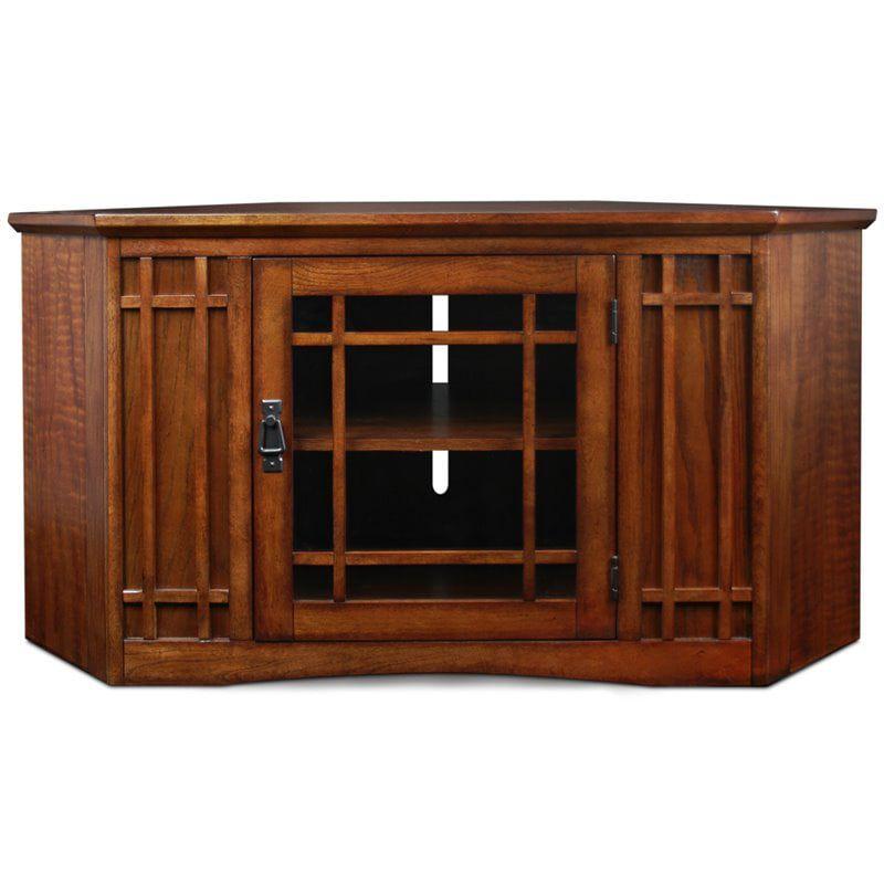 Mission Oak 46" Corner TV Stand with Glass Door Cabinet