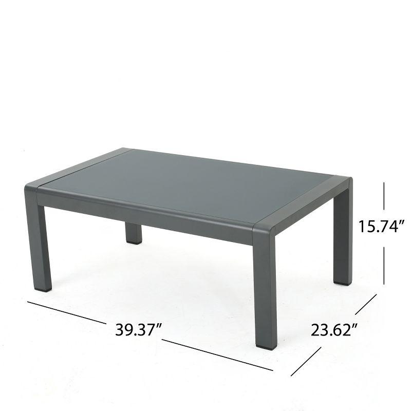 Cape Coral Rectangle Aluminum Coffee Table with Glass Top - Gray - Christopher Knight Home: Weather-Resistant Patio Table
