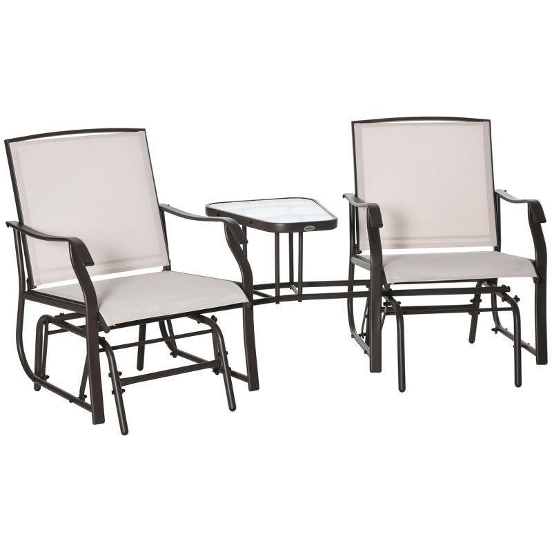 Sunset Breeze 2-Seat Steel Outdoor Glider with Tempered Glass Table - Beige