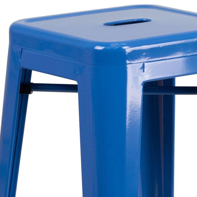 Flash Furniture Commercial Grade 30" High Backless Blue Metal Indoor-Outdoor Barstool with Square Seat