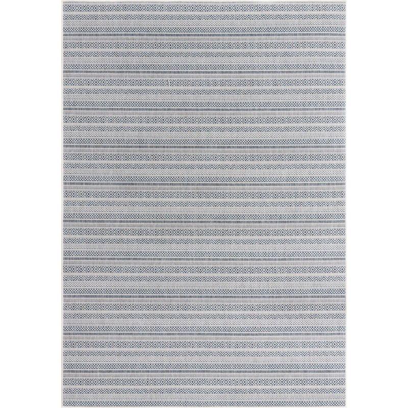 Light Blue Rectangular Striped Outdoor Synthetic Area Rug