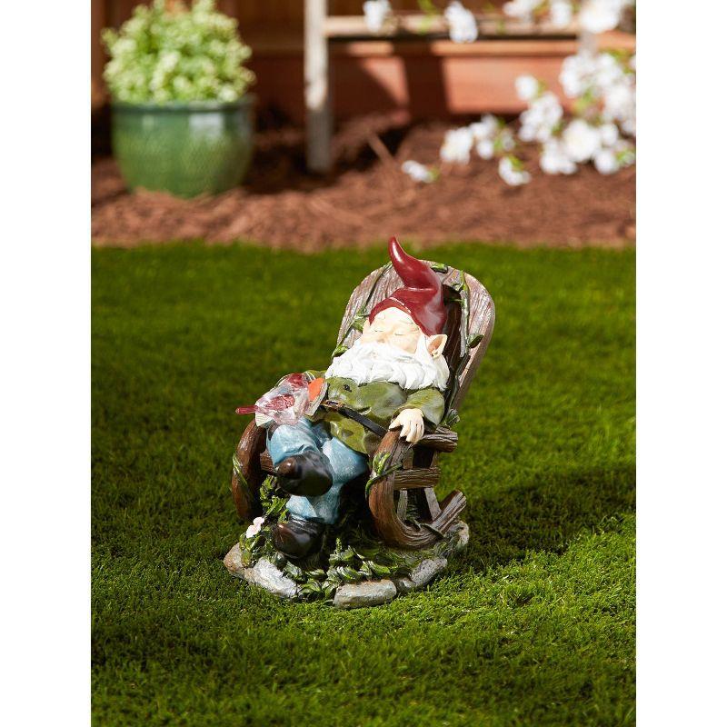 7.75" Polyresin Red Bird Rocking Chair Solar Garden Gnome - Zingz & Thingz: Outdoor Statue Decor, No Battery Required