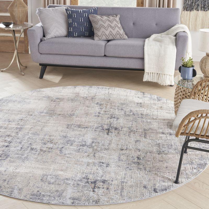 Abstract Grey & Beige Synthetic Round Area Rug, 7'10"