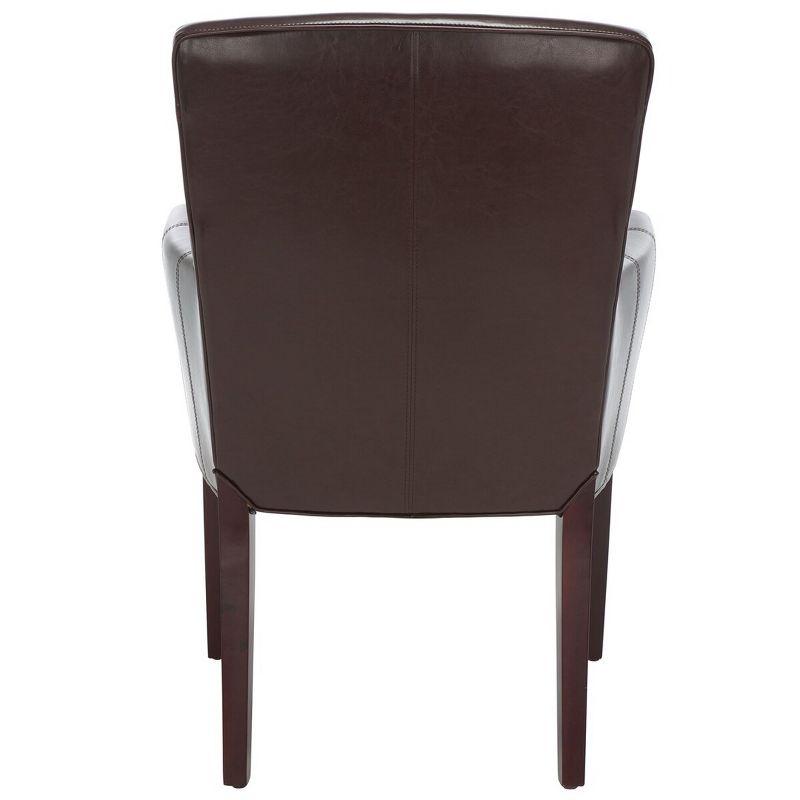 Transitional Ken Arm Chair in Brown Leather and Cherry Mahogany