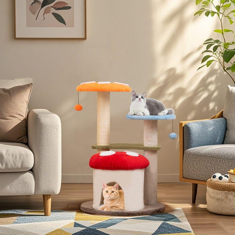 Tangkula Cute Mushroom Cat Tree 35" Tall Cat Tower w/ Sisal Scratching Posts Cat Condo