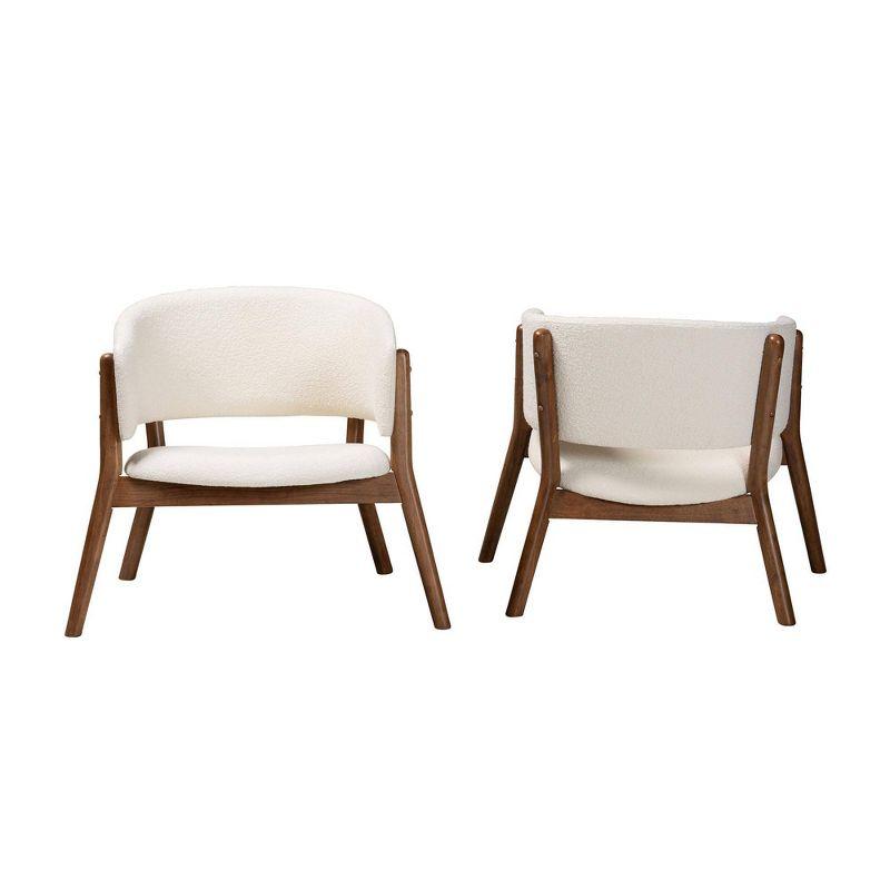 Set of 2 Baron Fabric Upholstered Accent Chairs with Splayed Legs - Baxton Studio: Mid-Century Design, Boucle Fabric