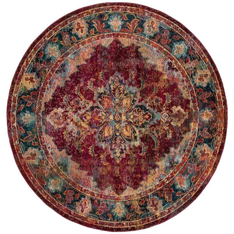 Crystal CRS508 Power Loomed Area Rug - Ruby/Navy - 7' Round - Safavieh.