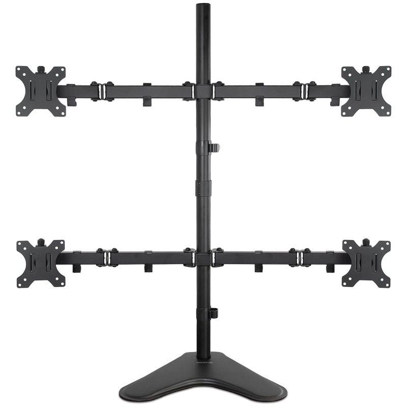 Black Steel Quad Monitor Adjustable Desktop Stand