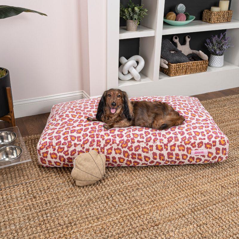 THE LICKER STORE Mabel 41" x 25.5" Designer Modern Ultra Soft Reversible Plush Rectangular Pet Bed with Washable Cover, Raspberry Leopard