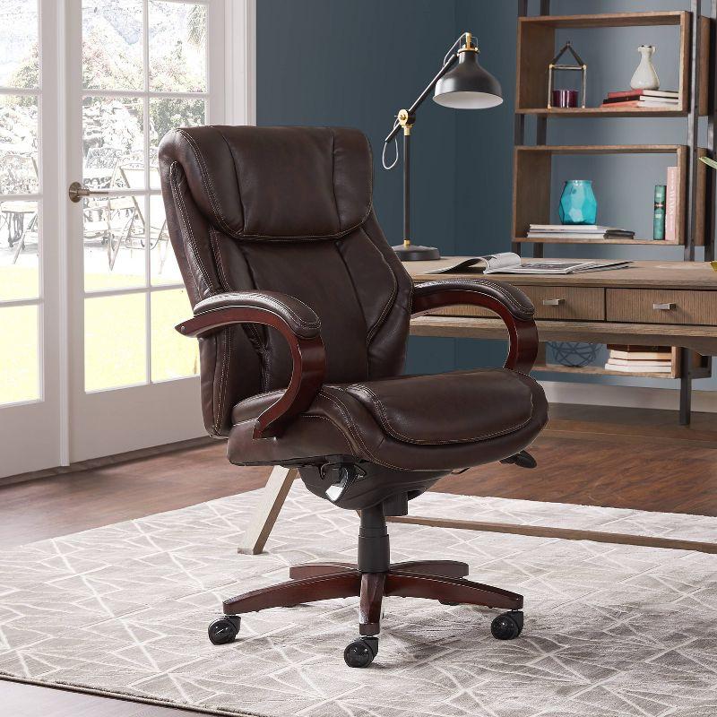 La-Z-Boy La-Z-Boy Bellamy Executive Office Chair with Memory Foam Cushions, Real Wood Arms and Swivel Base, Waterfall Seat Edge, Faux Bonded Leather