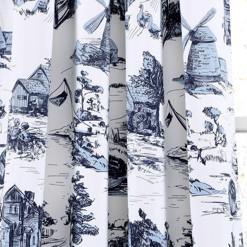 French Country Toile Polyester Room Darkening Curtain Pair