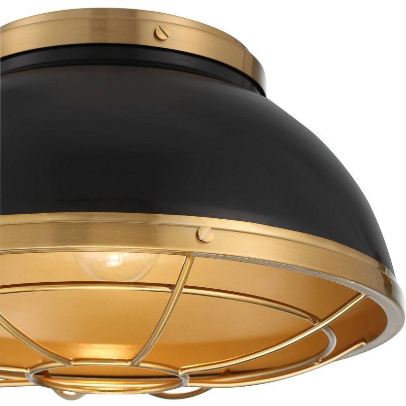 Modern 18" Black Glass Bowl Ceiling Light with Brass Accents