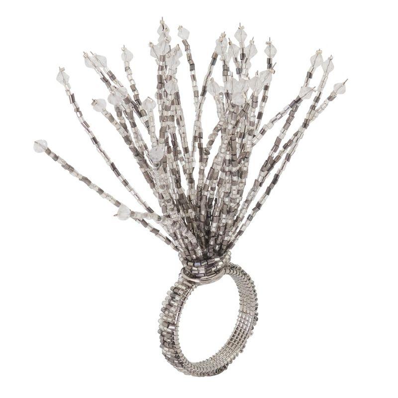 Saro Lifestyle Beaded Burst Design Napkin Rings (Set of 4), Silver