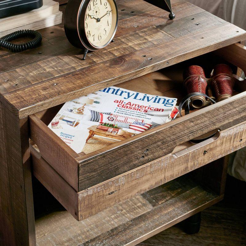 Ink+Ivy Renu Solid Wood Nightstand Natural: Industrial Style, Distressed Finish, Metal Legs, Storage Drawer & Shelf