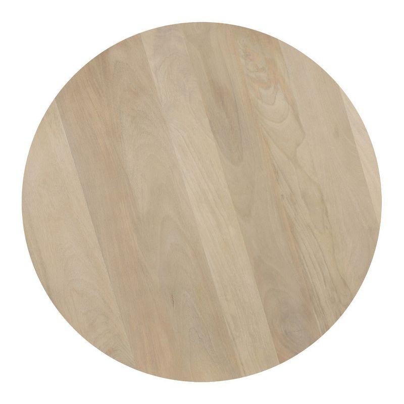 The Urban Port Hazel Coffee Table with 3 Pillar Legs, 35.5 Inch Round Top, Natural Brown Mango Wood