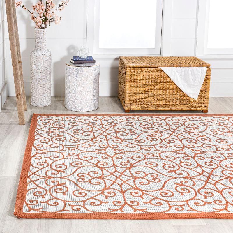4' x 6' Madrid Vintage Filigree Textured Weave Indoor/Outdoor Area Rug, Cream/Orange - JONATHAN Y