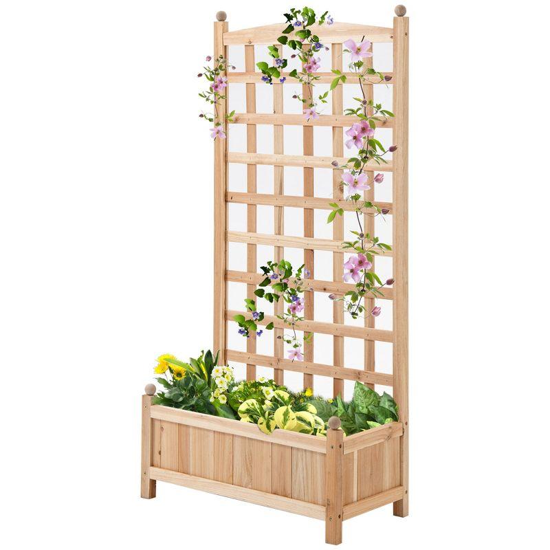 Outsunny 24" x 12" x 49" Raised Garden Bed, Planter with Trellis Board Back & Strong Wooden Design