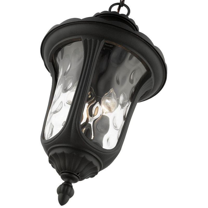 Oxford Textured Black 3-Light Outdoor Pendant with Clear Water Glass