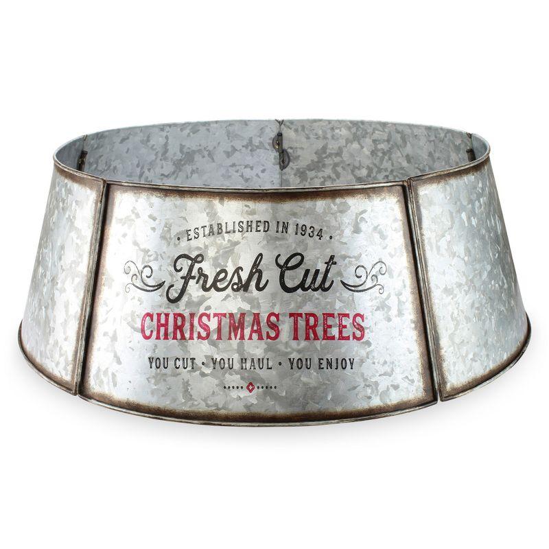 AuldHome Design 29" Galvanized Metal Christmas Tree Collar; for Large Trees, 5-Panel Version