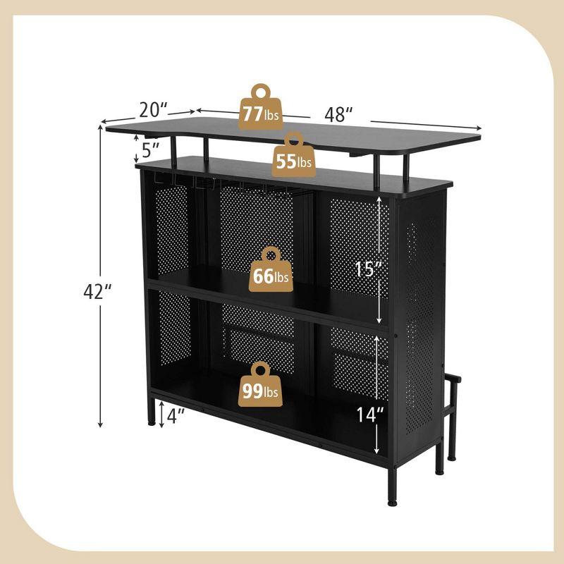 Costway 4-Tier Metal Home Bar Unit Liquor Bar Table with Storage Shelves & 6 Glass Holders