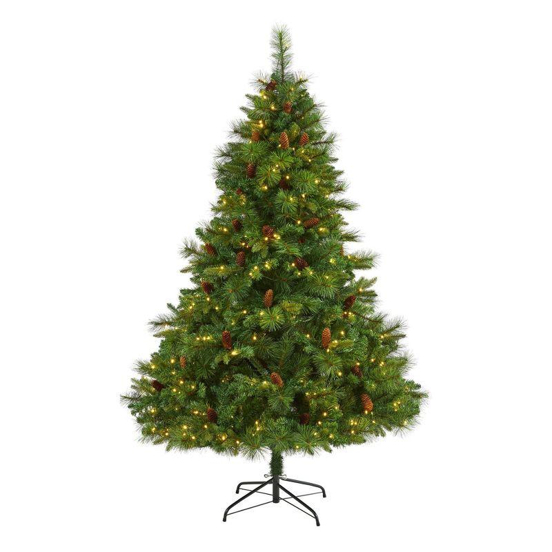 6ft Green Pine Artificial Christmas Tree with LED Lights and Pine Cones