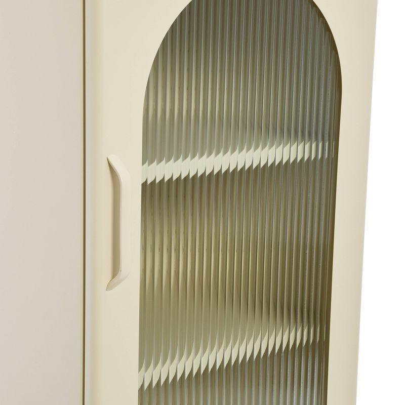 Storied Home Solstice Narrow Metal Accent Cabinet: Arched Glass, Off-White Display Storage