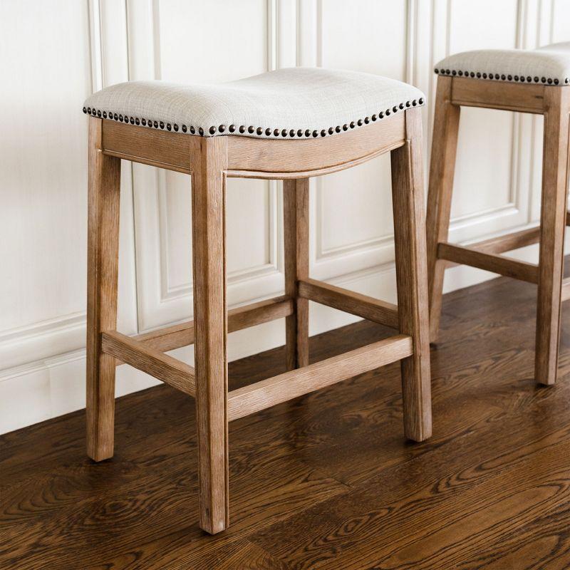 Maven Lane Maven Lane Adrien Saddle Bar Stool In Aged Black Finish 31" With Snow White Fabric Upholstery