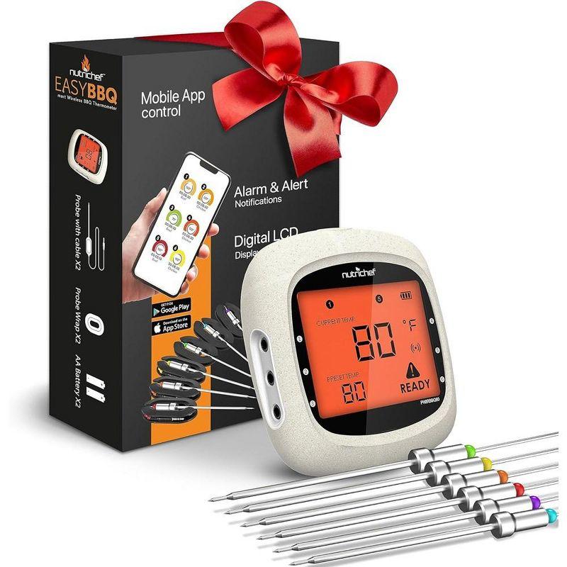 NutriChef Nutrichef Bluetooth Meat Thermometer For Grilling And Smoking With 6 Wireless Meat Probes, 6 Channels With Lcd Display