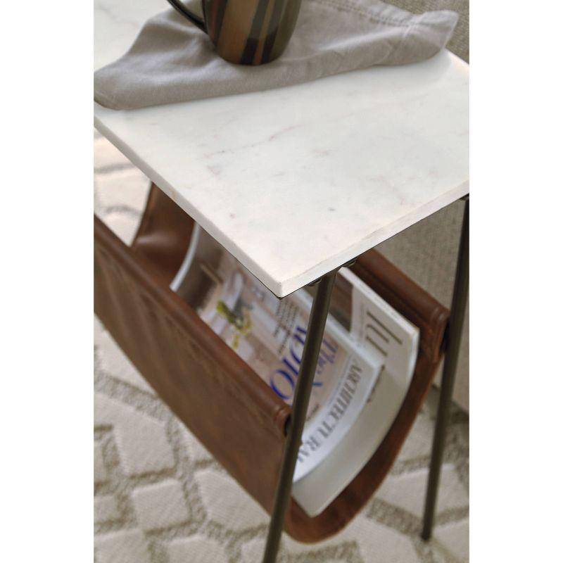 Etanbury Side Table Brown/Black/White - Signature Design by Ashley: Marble Top, Faux Leather Magazine Holder