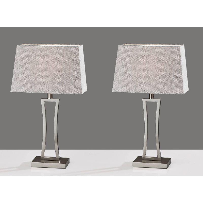 Camila Brushed Steel and White Fabric Table Lamp Set