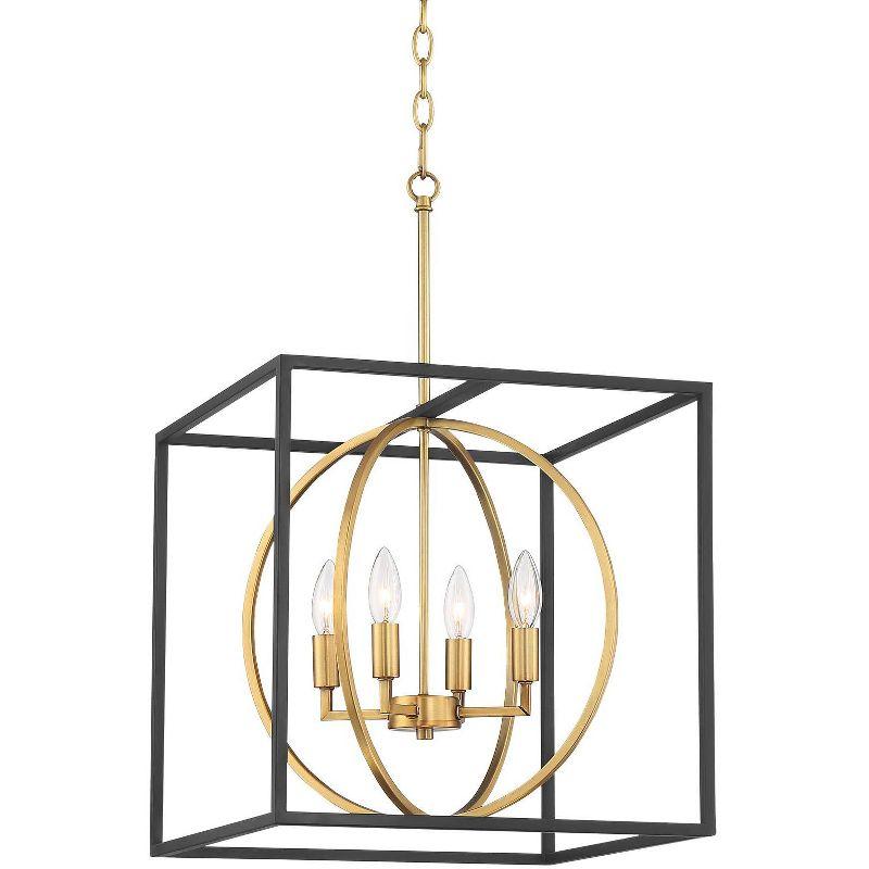 Modern Black and Warm Brass Cage Pendant Light 19"x20"