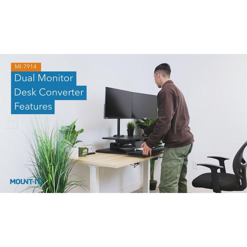 Mount-It! Height Adjustable Sit Stand Workstation, Standing Desk Converter with Dual Monitor Mount