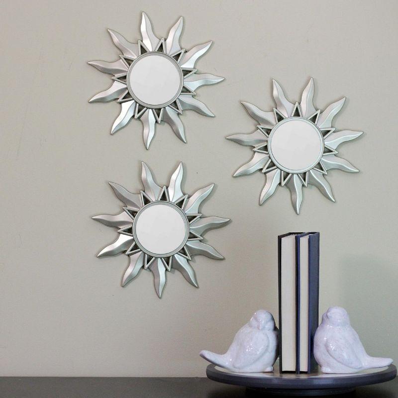 Northlight Set of 3 Mayan Sunburst Matte Silver Round Mirrors 9.5"