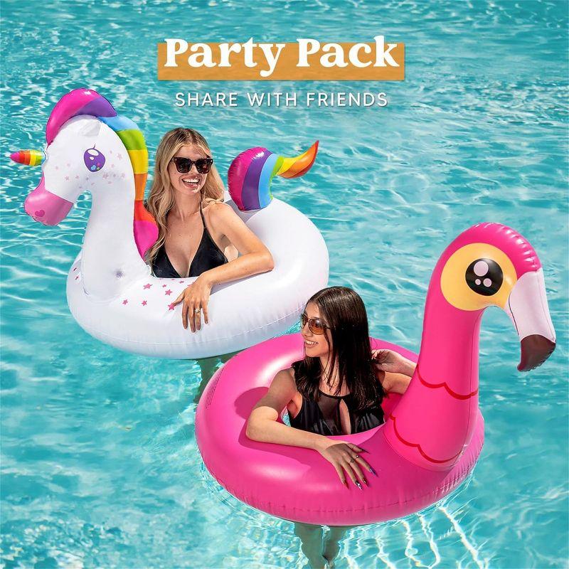 Joyfy 2 Packs Pool Floats Tube, Inflatable Unicorn Flamingo Pool Toys Floaties with Headrest, Pool Swim Ring for Kids Adults Beach Lake Summer Fun