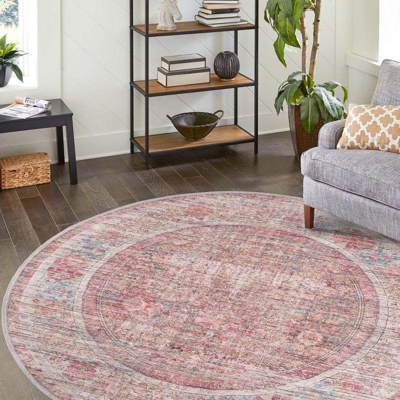 Rustic Charm Rust Red and Brown Round Synthetic Rug