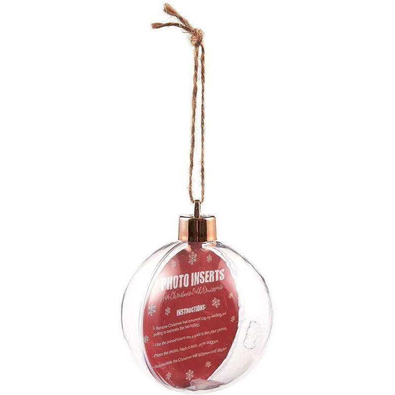 Juvale 4 Pack Clear Hanging Photo Ornament Balls for Christmas Tree Decorations, Holiday Decor, 2.75 x 4.7 in