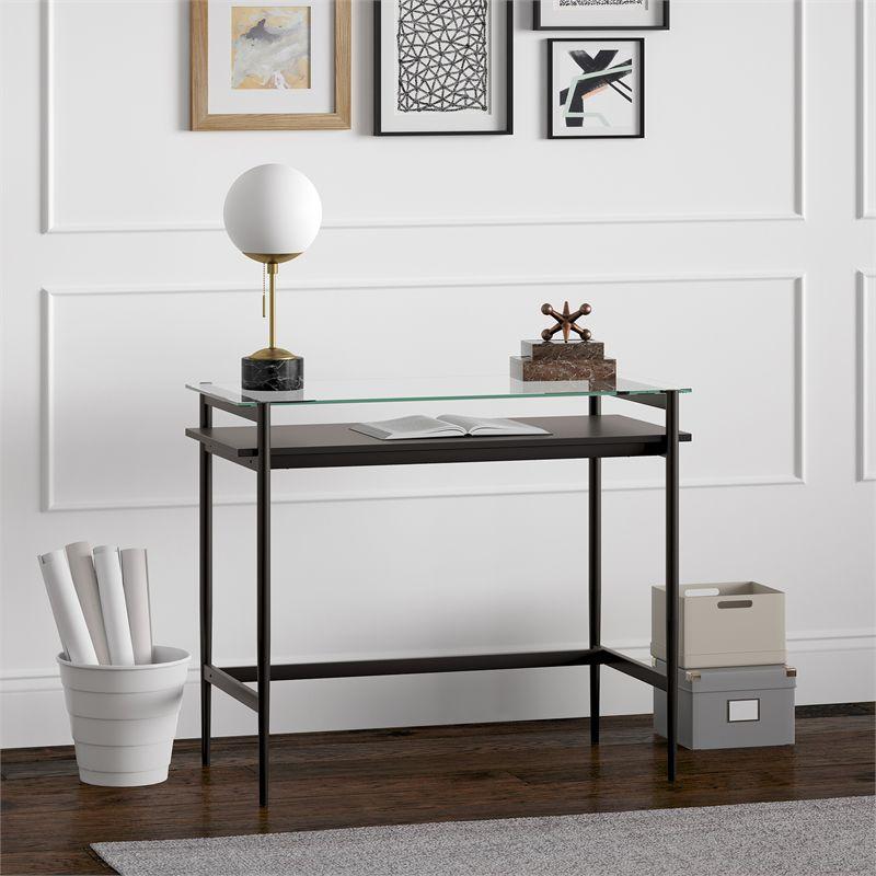 36" Black Bronze Desk with Black Woodgrain Shelf - Henn&Hart