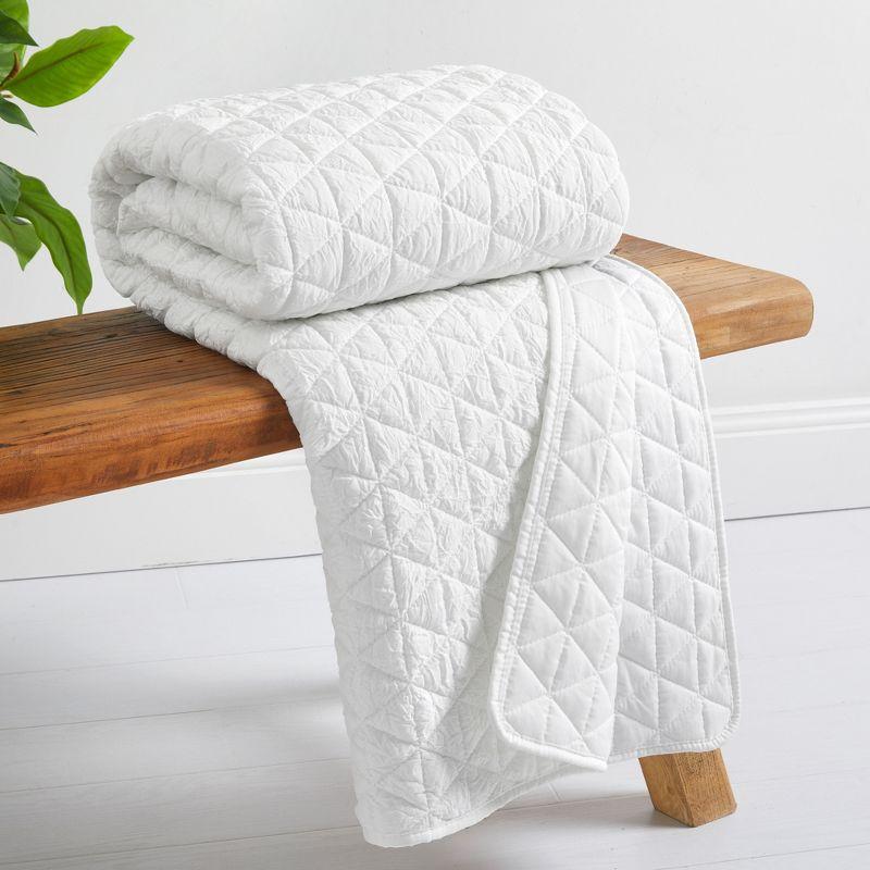 Boho Chic Crinkle Quilted Diamond White Reversible Throw