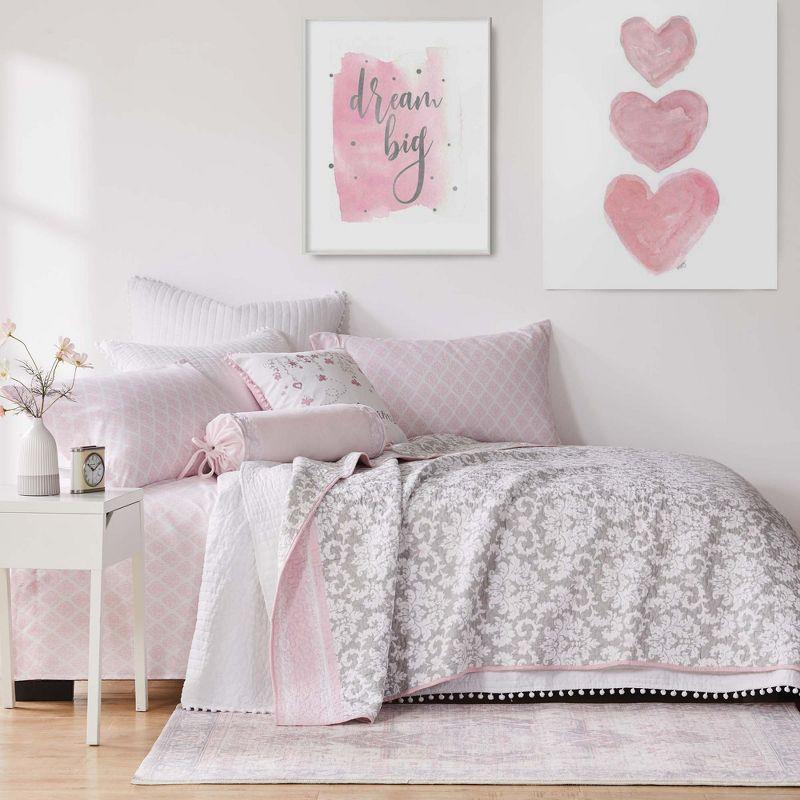 Gray and Blush Cotton Reversible Full Quilt Set