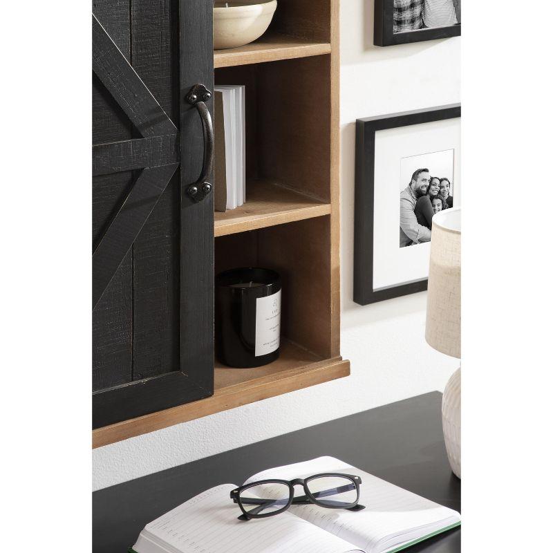 Rustic Brown and Black Wood Wall Storage Cabinet with Sliding Barn Door