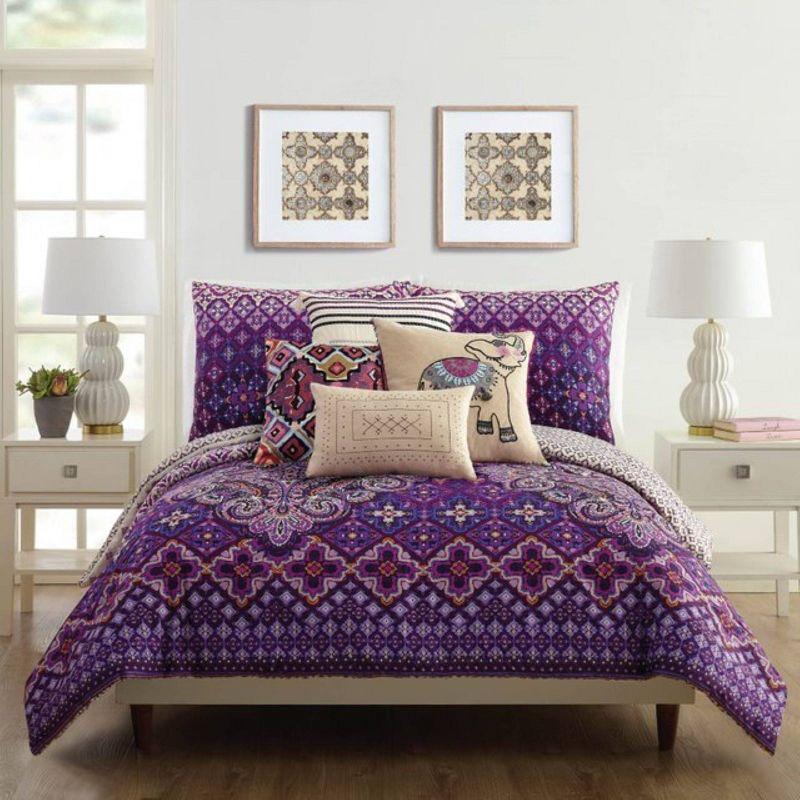 King Purple Cotton Reversible Comforter Set