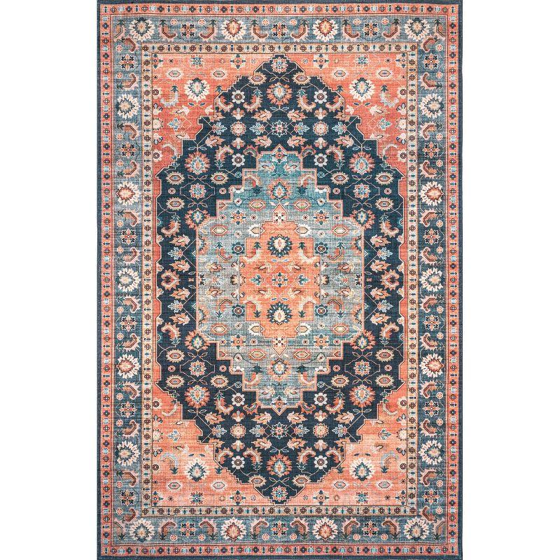 Nuloom Francis Persian Medallion Machine Washable Indoor Area Rug Blue 4' x 6'