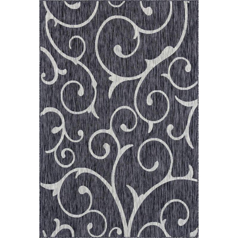 Unique Loom 6' 1 x 9' 0 Rectangle Indoor/Outdoor Botanical Charcoal Gray Area Rug